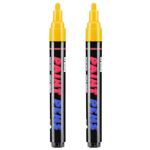 Craiiby Yellow Paint Pens Paint Markers - 2 Pack Permanent Quick Dry Waterproof Marker Pens for Rocks Wood Fabric Plastic Canvas Glass Mugs Metal Tire Stone