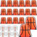 Reginary 18 Pcs Basketball Drawstring Bag and 18 Pcs Basketball Bracelet Bulk, Basketball Goodie Bags Basketball Drawstring Backpack Adjustable Braided Basketball Charm Bracelet for Boys Girls