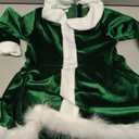 Kid Little Girls Christmas Outfit Santa Claus Velvet Lapel Long Sleeve Dress Princess Party Layered Dresses with Belt (Green, 3-4 Years)