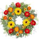 Hollyone Spring Wreaths for Front Door 20" Artificial Summer Sunflowers Poppy Wreath with Eucalyptus Leaves Fake Silk Floral Wreath for All Season Front Door Home Window Farmhouse Indoor Outdoor Decor