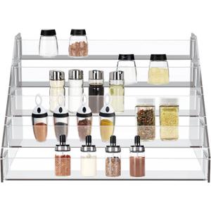 WUIVIUT Spice Rack Organizer For Cabinet, 1 4/5 in/Tier Acrylic Tiered Spice Shelf Can Storage Organizer for Kitchen Pantry Countertop (5 Tier - inner width 2'')