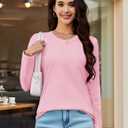 MAGCOMSEN Women's Long Sleeve Shirts Casual Crew Neck T-Shirt 2025 Basic Fall Tops Classic-fit Tee Breathable Cotton Top (Pink, L)