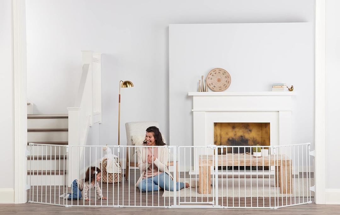 Regalo Safety 144" Super Wide Baby Gate & Play Yard, 2-in-1 Adjustable 6-Panel Safety Gate for Doorways & Large Openings, Hardware Mounted Gate for Babies, Toddlers & Pets