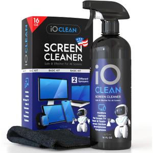 Screen Cleaner Spray (16oz - 473ml)  Best Large Cleaning Kit for LCD LED OLED TV, Smartphone, iPad, Laptop, Touchscreen, Computer Monitor, Electronic Devices, Microfiber Cloth Wipes and 2 Nozzles