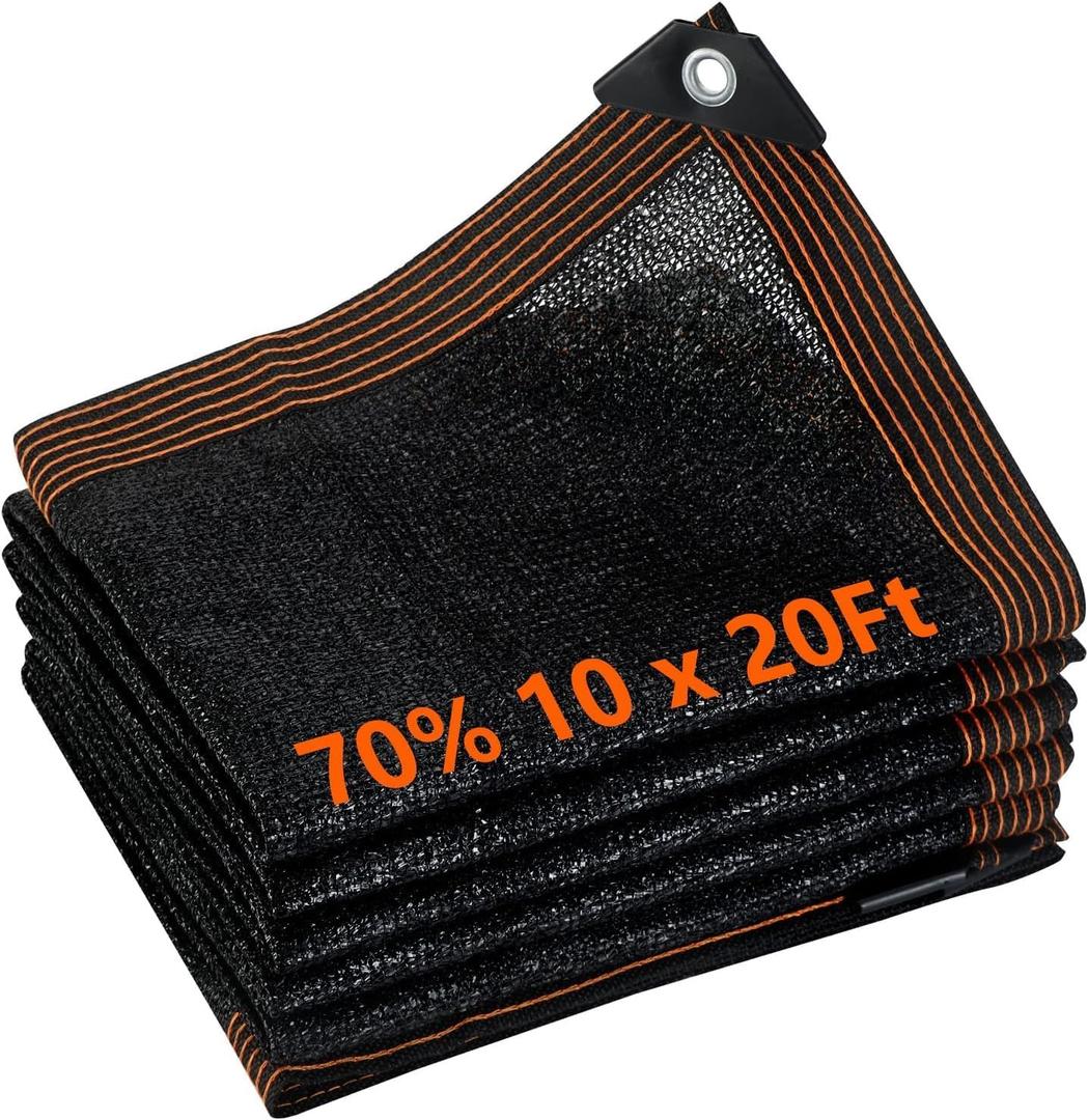 Shade Cloth, 70% Sunblock Shade Cloth 10x20 Ft, Sunshade Fabric Net with Grommets, Sunscreen Fabric for Greenhouse Plants Vegetables Garden Dogs Kennel