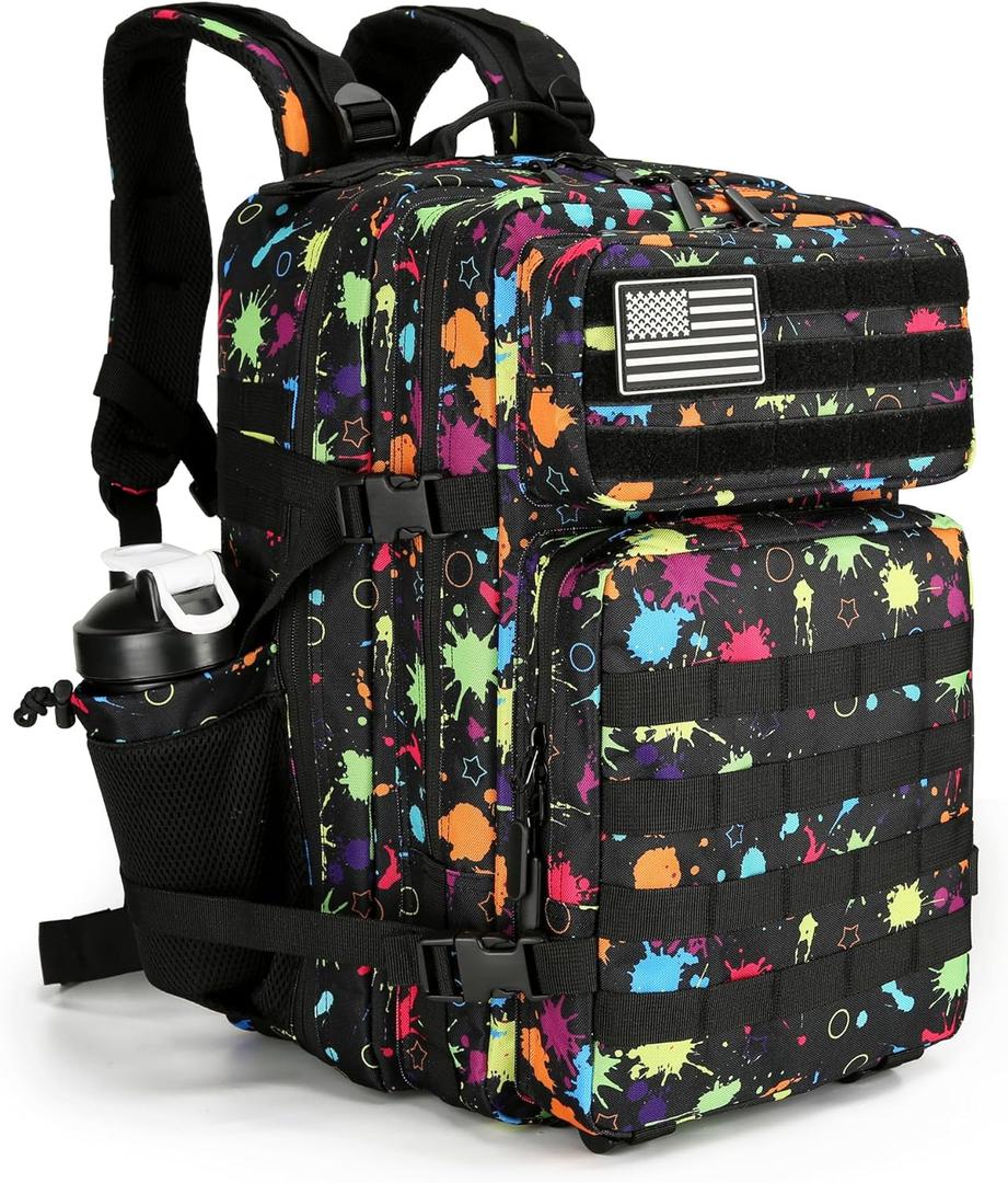 Lovelinks21 Tactical Assault Backpack - 45L 3 Day Assault Pack with MOLLE, Waterproof Rucksack - Tie Dye