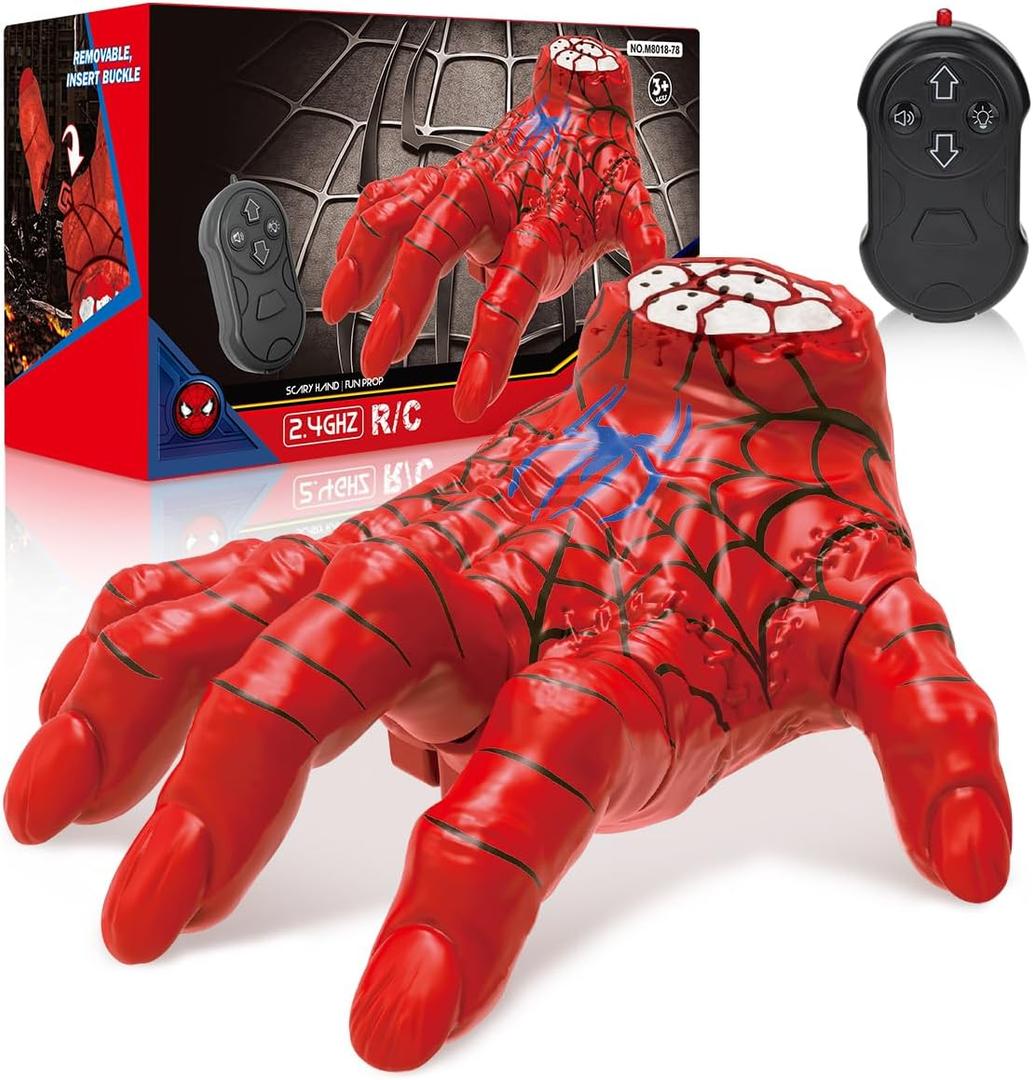 Halloween Crawling Thing Hand  Spider Hero Model, Remote Control Toy with Spooky Sound & LED Light, Quick-Move, Battery Powered Gift for Kids Birthday Holiday