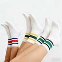 Retro Striped Crew Socks Sport Socks,Casual Cotton Stretchy Socks, with Seamless Toe for Men and Women Multicolor (White)
