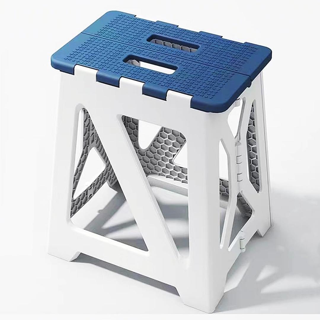 Foldable Bath Shower Safety Chair Seat Blue, Foldable and Anti-Slip Bench Bathtub Stool for Elderly or Seniors (Foldable ShowerChair 15.7" H Blue Seat Size 12.4" x 8.3)