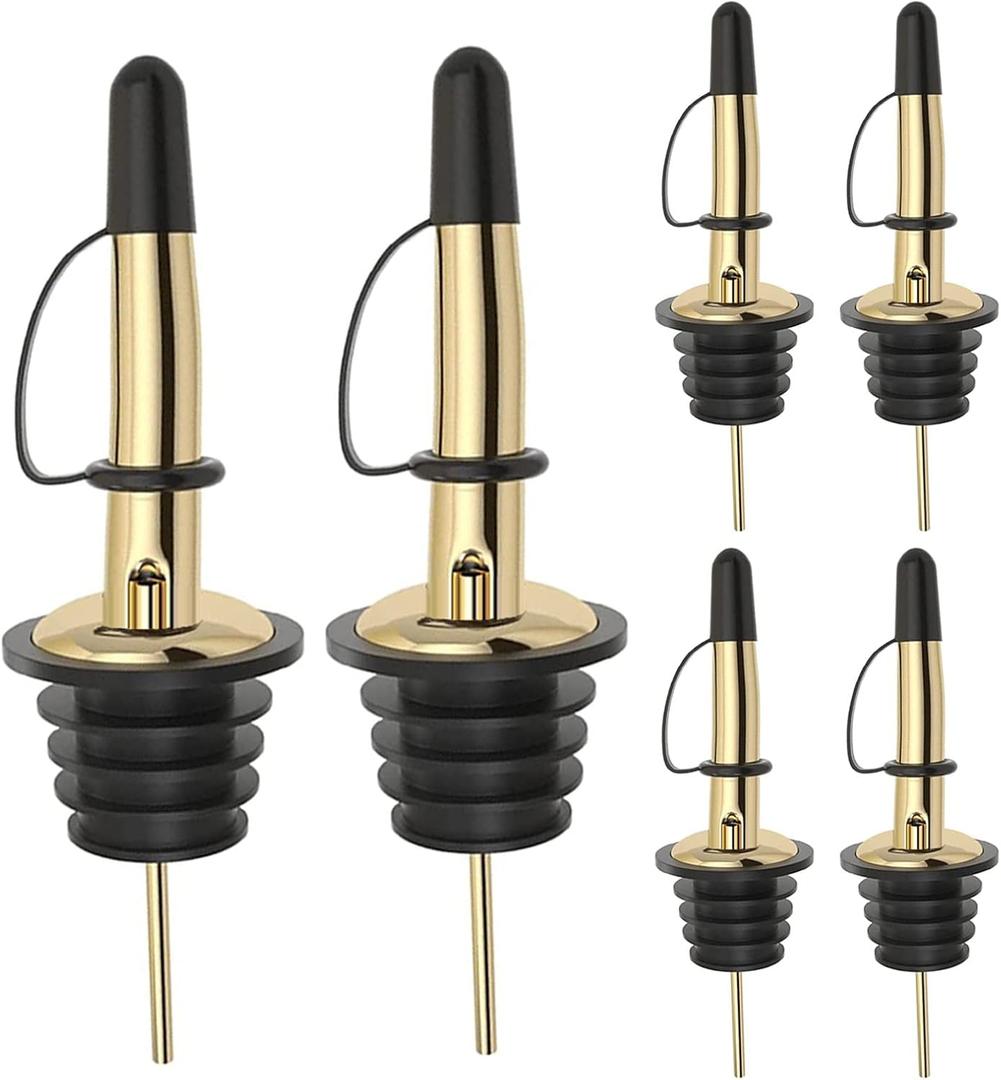 Pafusen Pack Liquor Bottle Pourers, Liquor Pour Spout for Liquor Bottles, Stainless Steel Olive oil Dispenser Spout, Alcohol Pourer Spouts Dust Caps Covers Fixed, Gold