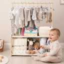 GiftAmaz 3-in-1 Wooden Baby Shower Crate Closet, Large Baby Basket for Nursery, Personalized Baby Gifts Basket, Baby Clothes Rack for Baby Shower, Newborn Boy Girl Welcome Gift for New Mom Parents