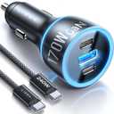 LISEN 170W Car Charger USB C Fast Charging for iPhone 16 Pro Max GaN PD3.1 140W+PD30W Cigarette Lighter Adapter Super Fast Car Charger Type C for Laptop Samsung Galaxy S25 Ultra MacBook Pro iPad Drone