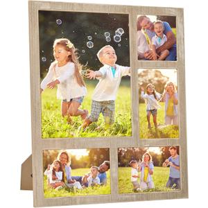 MONT PLEASANT Farmhouse 8X10 Picture Frame with 5 Openings Display Photo frames multiple pictures 8X10,Two 4X6 and 4X4 Photos Wood Collage Frame for Wall Mounting or Tabletop Display (Brown)