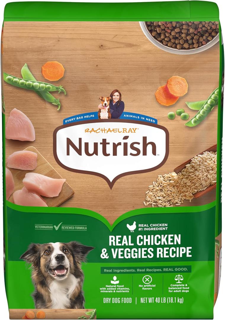 Nutrish Rachael Ray Adult Dry Dog Food Real Chicken & Veggies Recipe, 40 lb. Bag, Best By 10/01/27