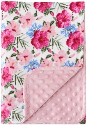 DaysU Silky Micro Soft Plush Baby Blankets for Girls with Print Pattern and Soothing Raised Dots, Double Layer Bed Throws for Baby Crib, Flower, Pink, 30x40 Inches