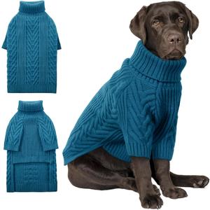 ASENKU XL Dog Sweater, Dog Sweaters for Extra Large Dogs,Pet Sweatshirt Apparel Turtleneck Pullover Winter Pitbull, Labrador Retriever(Teal Blue, X-Large)