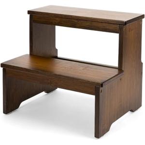 StrongTek Bamboo Two Step Stool for Adults and Kids, Bed Stepstool with Anti-Slip Bottom, Heavy Duty for Kitchen, Bathroom, Bedside Step Stool, Wooden Step Stairs 350 lbs Capacity (Brown)