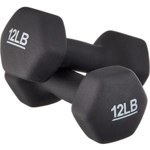 Amazon Basics Neoprene Dumbbell Hand Weights, Easy to Hold, 12 Pounds, Black
