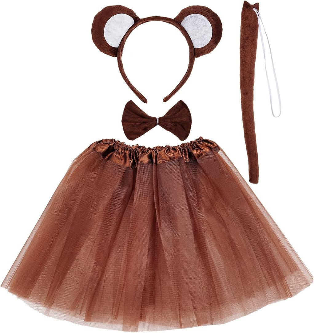 Jmkcoz Kids Monkey Costume Tutu Set, Animal Fancy Dress Costume Kit, Monkey Ear Headband Bowtie Tail Bow Tie for Boys Girls Halloween Cosplay Party Decoration