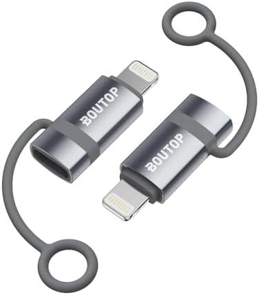 BOUTOP [MFi Certified] USB C to Lightning Adapter Support 36W PD Fast Charging with Anti-Loss Design Compatible with iPhone Gray -2 Pack
