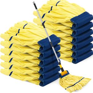 Hushee 6 Pack Large Microfiber Tube Mop Heads 18 oz Heavy Duty Commercial Industrial Wet Mop Head Refill Reusable Machine Washable Looped End Mopheads for Hardwood, Tile, Laminate Floors (Yellow)