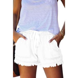 YOCUR Womens Lightweight Shorts Casual Baggy Trendy Short Pants Elastic Waist Drawstring Comfy Shorts (XX-Large, A03-white)