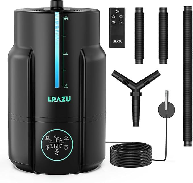 6L/1.6 Gal Reptile Fogger Humidifier, Misting System for Reptiles with Extendable Targeting Hose, 400 mL/h Plants Humidifier with Precise Temp & Humidity Probe for Grow Tent, Greenhouse, Growers