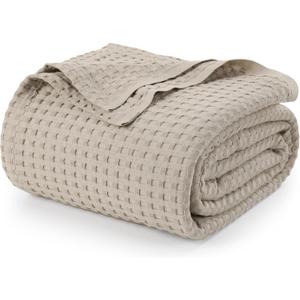 Utopia Bedding Khaki 100% Cotton Waffle Blanket 300 GSM [King - 90x108 Inch] Soft Lightweight Breathable Bed Blanket for All Season