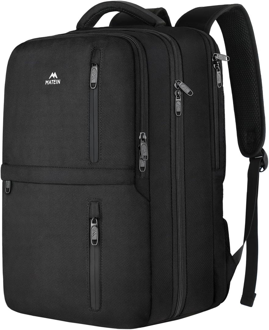 MATEIN Extra Large 45L Travel Laptop Backpack, Airline Approved Carry on Backpack with Shoe Compartment, Water Resistant Luggage College Overnight Weekender Travel Bag Fit 18" Laptop, Black