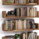 Floating Bookshelves for Wall - Wall Mounted Bookshelf Set of 4, U-Shaped Hanging Bookshelf for Bedroom, Living Room & Office, Wall Book Shelf for Home Decor & Storage (4, Rustic Brown, 17 Inches)