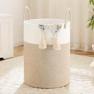 Artfeel Laundry Basket,Woven Cotton Rope Laundry Hamper,40L for Decorative Storage of Dirty Clothes,Toys and Blankets in Bathroom,Baby Room and Living Room