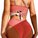 Women's 2 Piece Colorblock High Waisted Wrap Spaghetti Strap Summer Swimsuit Bikini Set (Orange, L)