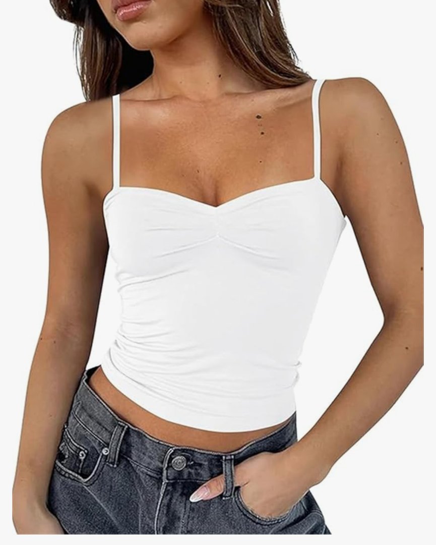 ForeFair Women Y2K Sweetheart Neck Sleeveless Crop Tank Tops Backless Spaghetti Strap Pleated Bustier Camis Going Out Top M