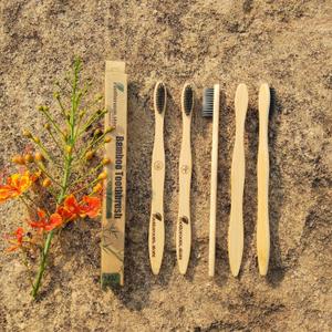 Bamboo Toothbrush Pack of 5 with Charcoal Soft Bristles & Symbol Marks | Wooden Toothbrush Set for Daily Oral Care | Eco-Friendly Brushes for Teeth Cleaning, Gum & Fresh Breath