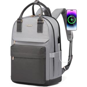 LOVEVOOK Laptop Backpack for Women 17.3 Inch,Cute Backpack Laptop Bag with USB Port,Waterproof Travel Backpack Purse Teacher Nurse Bag Fashion Computer Bag for Work (Dark Gray - Light Gray)