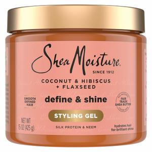 SheaMoisture Define & Shine Styling Gel + Flaxseed Coconut&Hibiscus Hydrates,Holds Your Style All Day Infused With Glycerin, Coconut Oil an Invigorating Sweet Scent Paraben-Free Frizz Control Gel 15OZ