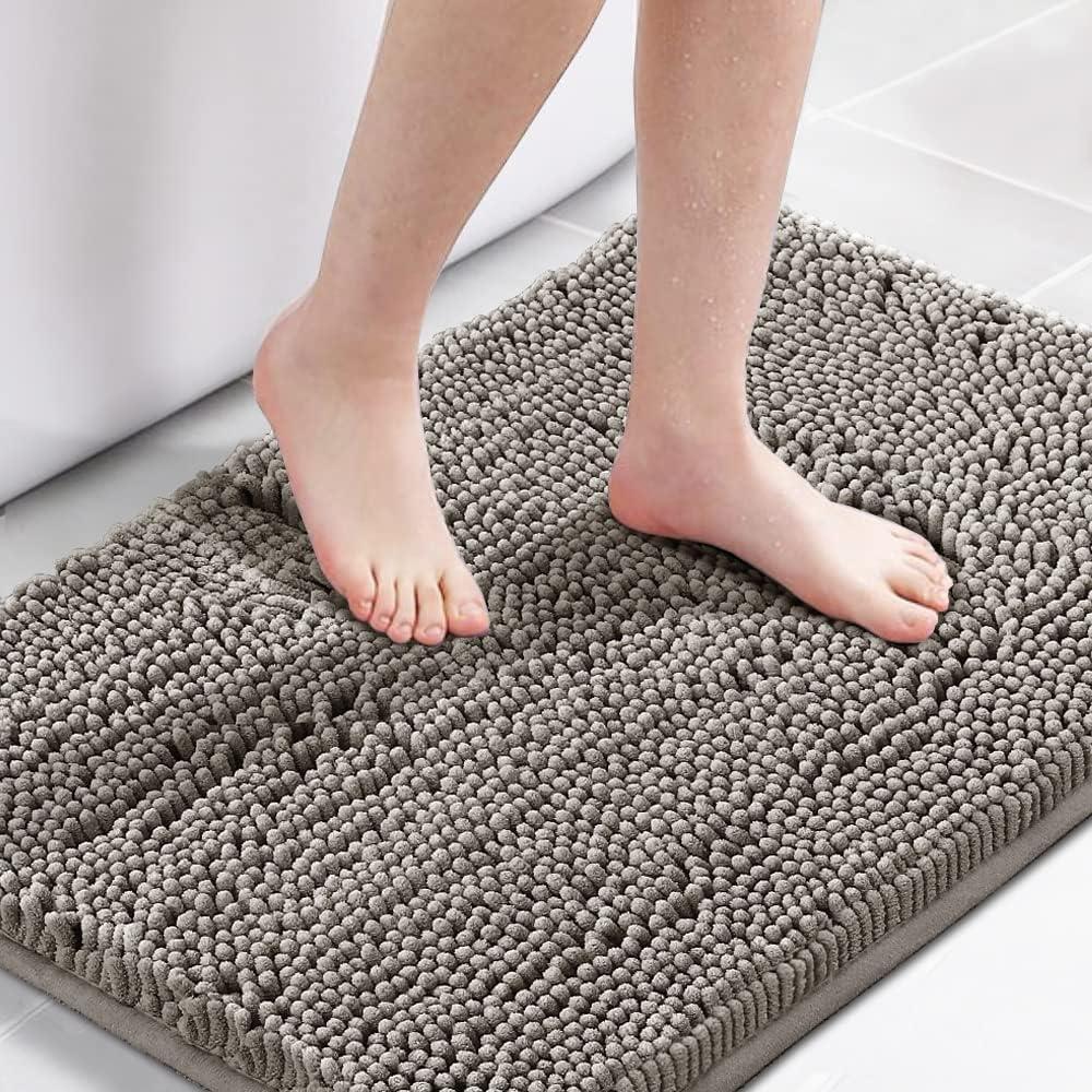 Bathroom Rugs Dark Grey 24x17,Extra Soft Absorbent Chenille Bath Rugs,Thick Non-Slip Shaggy Bath Mat,Machine Washable Quick Dry Bath Mats for Bathroom Floor, Tub, Shower Accessories, Pack 2