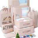 Veken 8 Set Packing Cubes for Travel, Birthday Gifts for Women Mom Her, Cruise Ship Essentials Accessories for Beach Vacation, Suitcase Organizer Bags for Luggage with Hanging Toiletry & Shoe Bag (Dutch Cream)