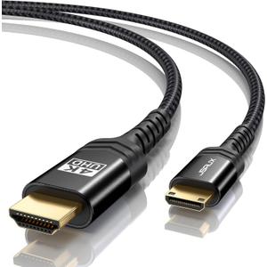 JSAUX Mini HDMI to HDMI Cable 6FT, [Aluminum Shell, Braided] High Speed 4K 60Hz HDMI 2.0 Cord, Compatible with Camera, Camcorder, Tablet and Graphics,Black