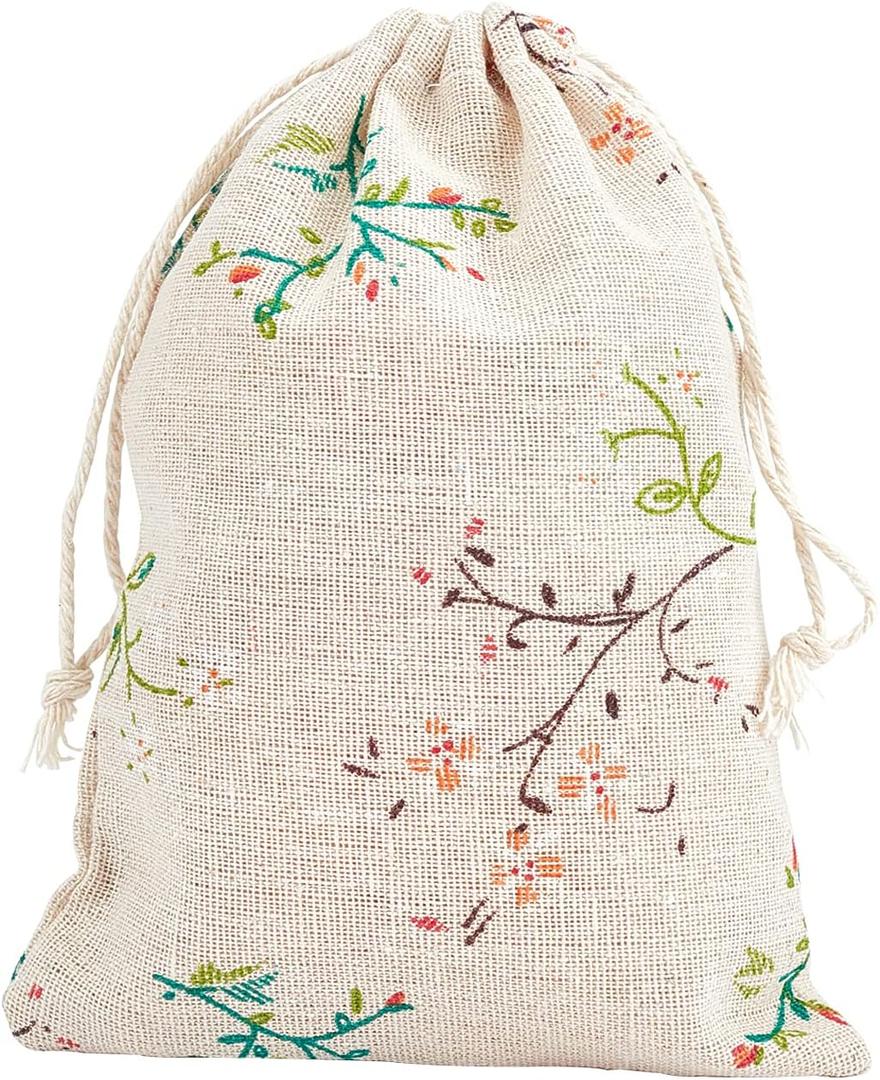 PH PandaHall 50pcs Drawstring Gift Bags 5x7 Inch Floral Burlap Bags Fabric Bag Jewelry Packing Pouches Favors Bag for Spring Jewelry Present Party Wedding Shower Birthday