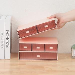 Ykpokir Desktop Organizer with Drawers - Stackable 3 Tier Desk Storage, Plastic Makeup Storage Accessories, Pink