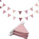 Oudain 2 Pcs Pennant Banner Flags Nursery Garland Triangle Bunting Flags Playroom Wall Decor Banner for Nursery Baby Shower Birthday Boho Wedding Party Event, Each 7.75 ft(Pink Color)
