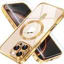 Misea Magnetic for iPhone 16 Pro Max Case with MagSafe [Never Yellowing] [Military Grade Drop Protection] Full Camera Lens Protector Plating Soft Clear Phone Case for Women Girls 6.9 inch, Gold