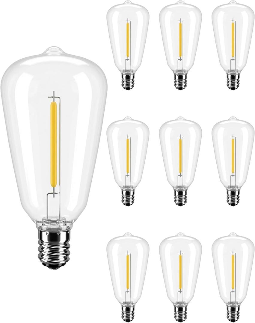 ST38 LED Replacement Bulbs for Outdoor String Lights, 10 Pack E12 Edison Light Bulbs, 2700K Warm White Dimmable Shatterproof Waterproof Patio Garden Bistro Lighting for Deck Porch Backyard