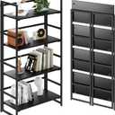 BHG Vintage Multifunctional Folding Bookshelf, No-Assembly Plant Stand Storage Rack Shelves for Home Office (All Black, 4-Tier)