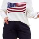 MakeMeChic Women's Plus Size American Flag Sweater Long Sleeve Crew Neck Knitted Fall Sweaters (X-Large Plus, White)