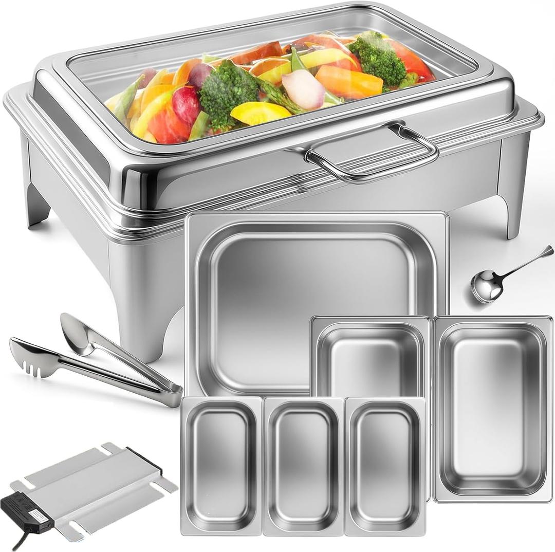Electric Chafing Dish Buffet Set, Adjustable Temperature Electric Chafing Dishes for Buffet, Parties & Catering, Professional Electric Chafing Dish with Glass Lid