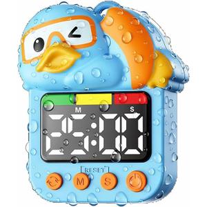 Shower Timer Waterproof Visual Timer for Kids, 99-Min Digital Potty Training Timer for Toddler, Duck-Shaped Bathroom & Kitchen Time Management Tool, Rechargeable, Blue