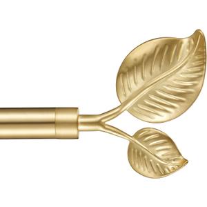 Decorative Curtain Rod with Leaf Finials, 1Inch Diameter 110-160 Inch Adjustable Length Single Drapery Window Rods Telescoping Structure, Warm Gold