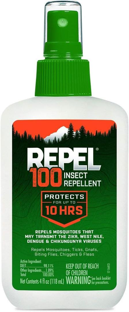 Repel 100 Insect Repellent, 4 Ounces, With DEET, 10-Hour Protection Long-Lasting Insect Repellent Pump Spray Repels Mosquitoes, Ticks, Gnats, Biting Flies, Chiggers And Fleas, 6 Pack 118 mL
